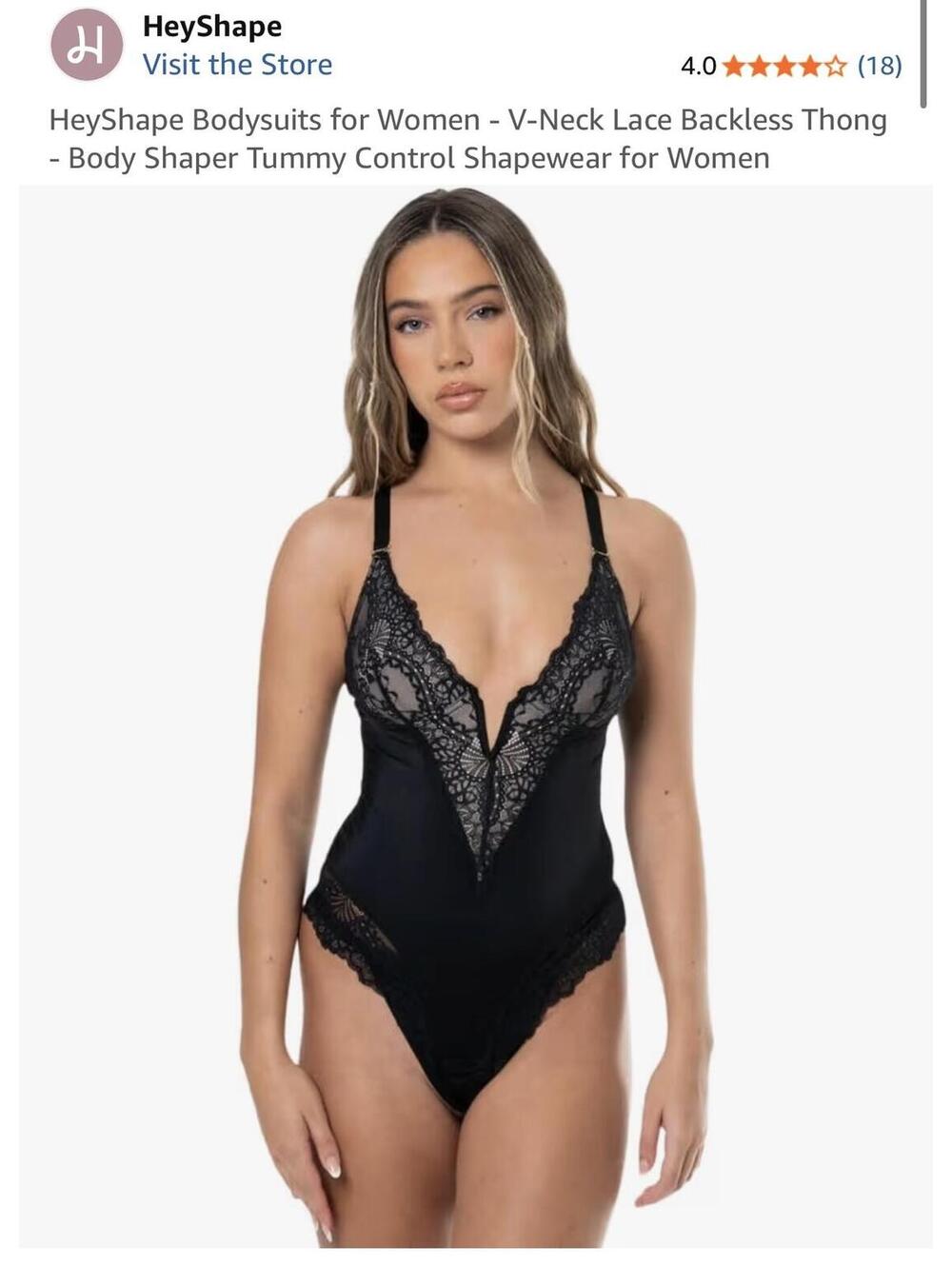 HeyShape Women's V-Neck Lace Backless Thong Bodysuit Size Large